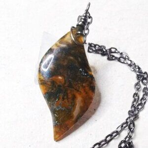 Semi-Translucent Dendritic Agate Flame Pendant + Chain! Dark, Masculine + Broody